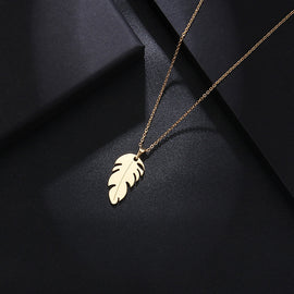 DOTIFI Stainless Steel Necklace For Women Man Lover's Feather Gold And Silver Color Pendant Necklace Engagement Jewelry