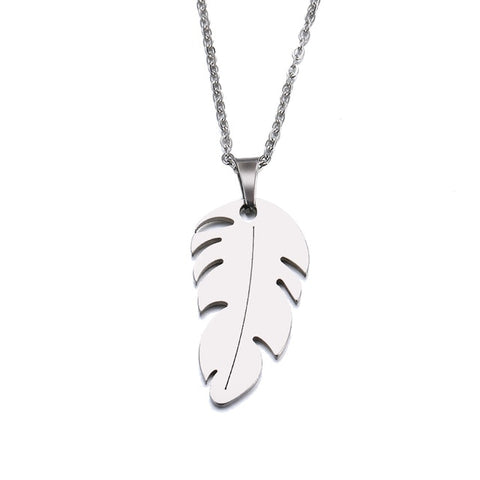 DOTIFI Stainless Steel Necklace For Women Man Lover's Feather Gold And Silver Color Pendant Necklace Engagement Jewelry