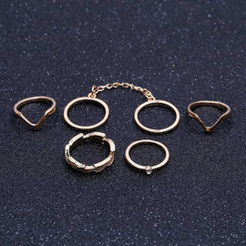 6pcs/lot Unique Leaf Crystal Ring Set Punk Style Gold Color Knuckle Rings For Women Midi Finger Knuckle Link Chain Rings Set