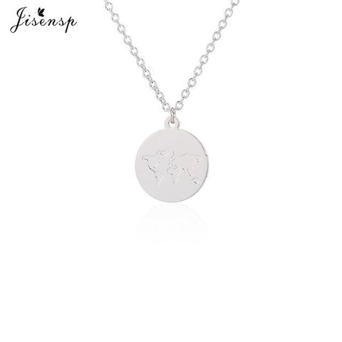 Jisensp Stainless Steel Origami World Map Necklace for Women Simple Jewelry Round Necklaces Pendants Earth Day Gift bijoux femme