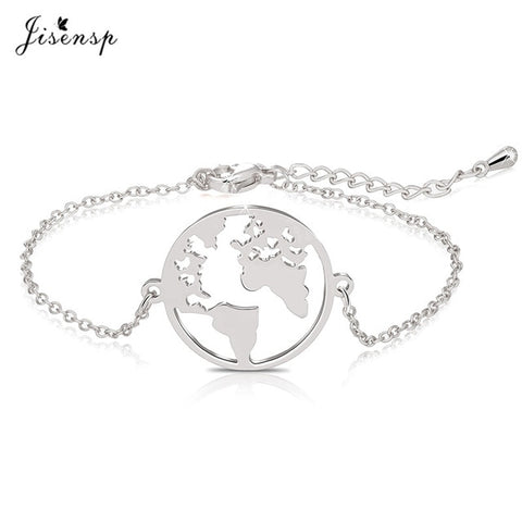 Jisensp Stainless Steel Origami World Map Necklace for Women Simple Jewelry Round Necklaces Pendants Earth Day Gift bijoux femme