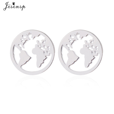 Jisensp Stainless Steel Origami World Map Necklace for Women Simple Jewelry Round Necklaces Pendants Earth Day Gift bijoux femme