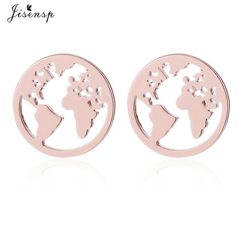 Jisensp Stainless Steel Origami World Map Necklace for Women Simple Jewelry Round Necklaces Pendants Earth Day Gift bijoux femme