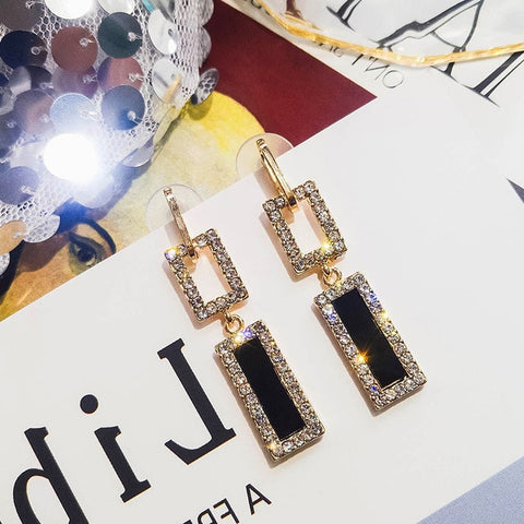 RscvonM ZA Fashion Jewelry Glass Drop Earrings For Women Shiny Rhinestone Dangle Square Earings For Girls Wedding Accessories