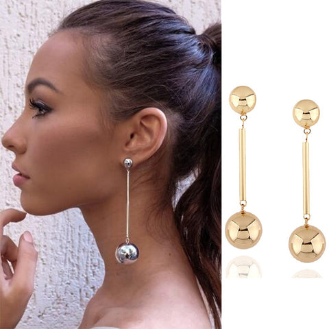 Fashion Long Earrings 2018 Ball Geometric Earrings for Women Hanging Dangle Earrings Drop Gold Earrings Modern Oorbellen Jewelry